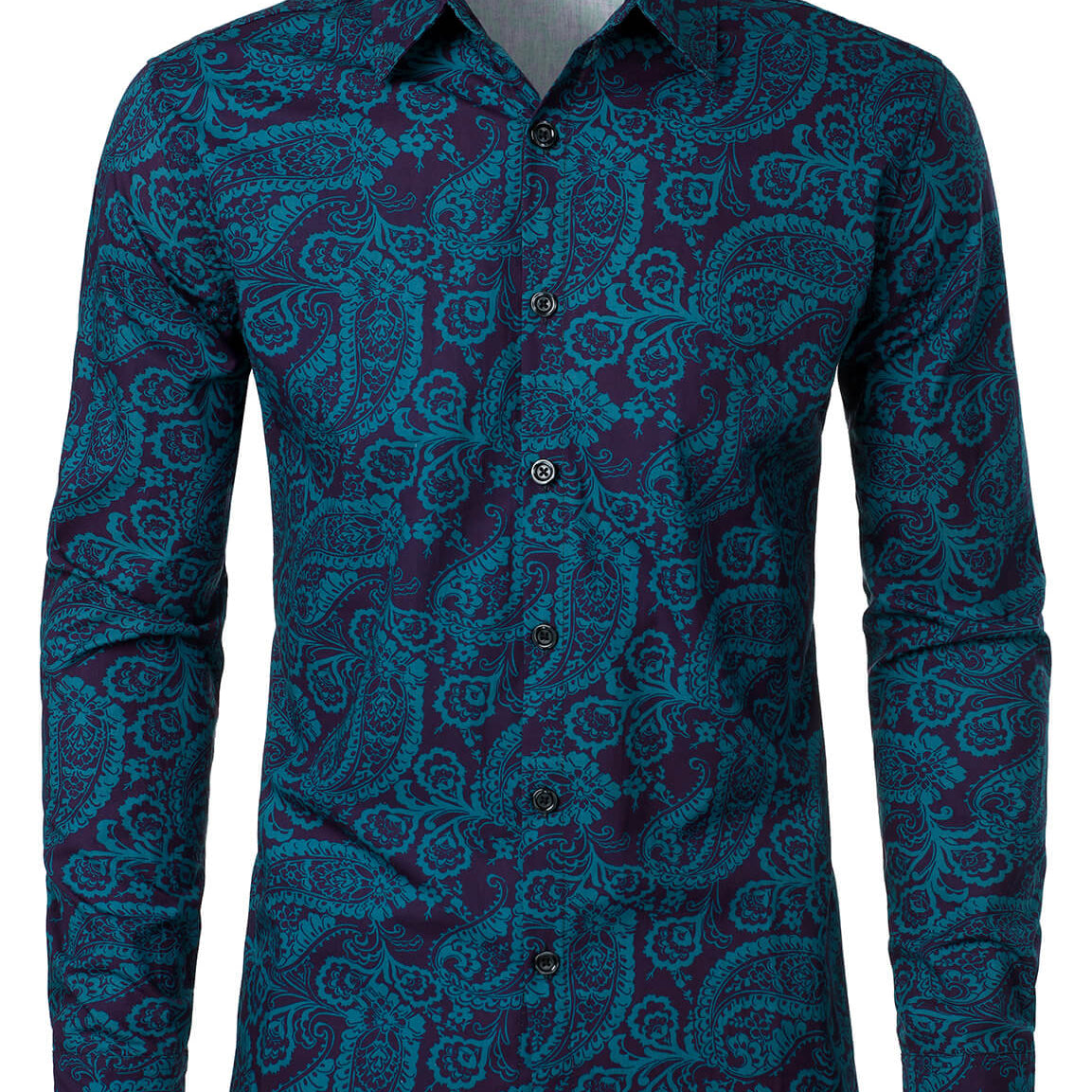 Herren Langärmliges Baumwollhemd mit Paisley-Print Blau