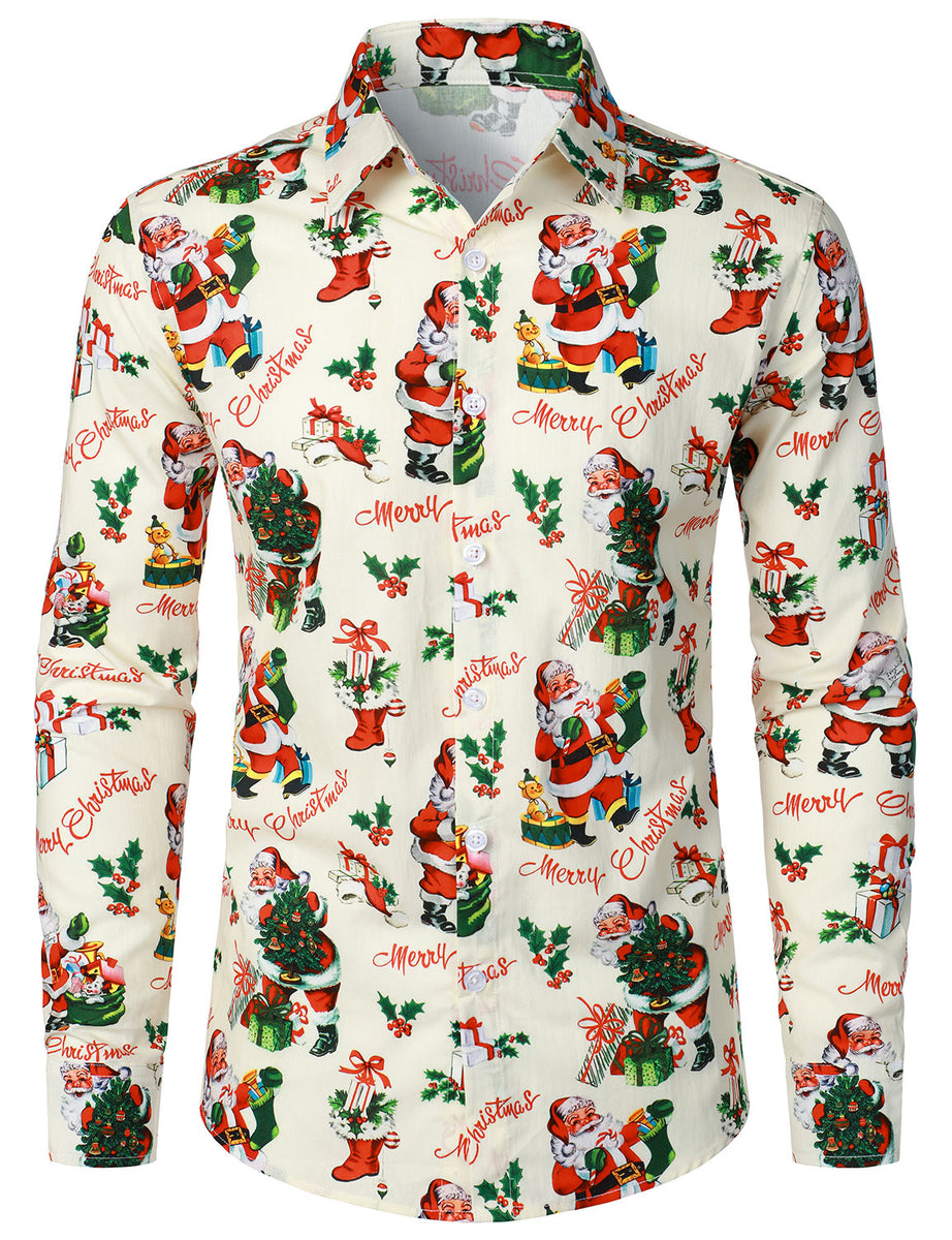 Men's Christmas Long Sleeve Button Up Shirt - Festive Holiday Party Wear Men's Christmas Long Sleeve Button Up Shirt - Festive Holiday Party Wear