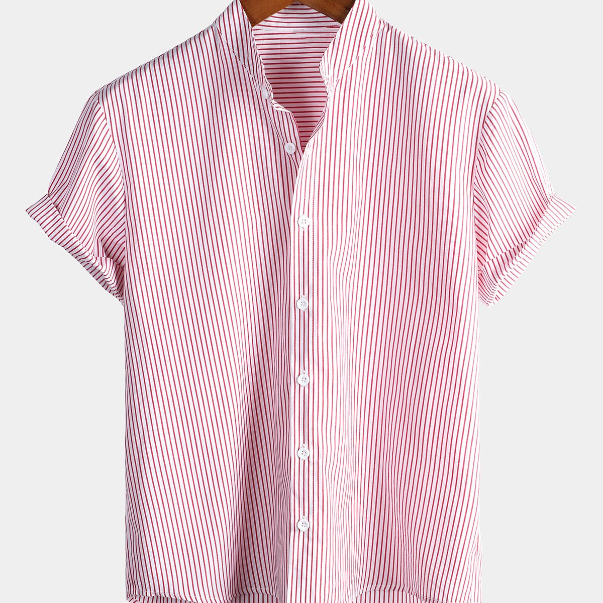 Herren Baumwolle Kurzärmliges Henley-Kragen Hemd