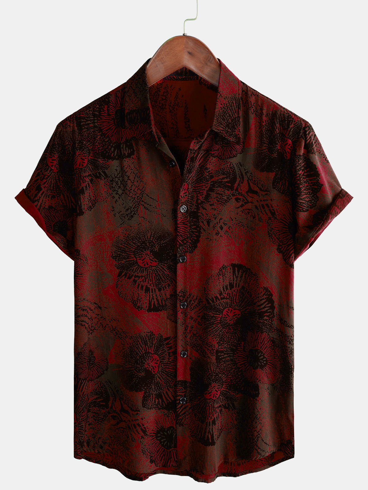 Herren Lässiges Vintage-Blumenhemd Rot