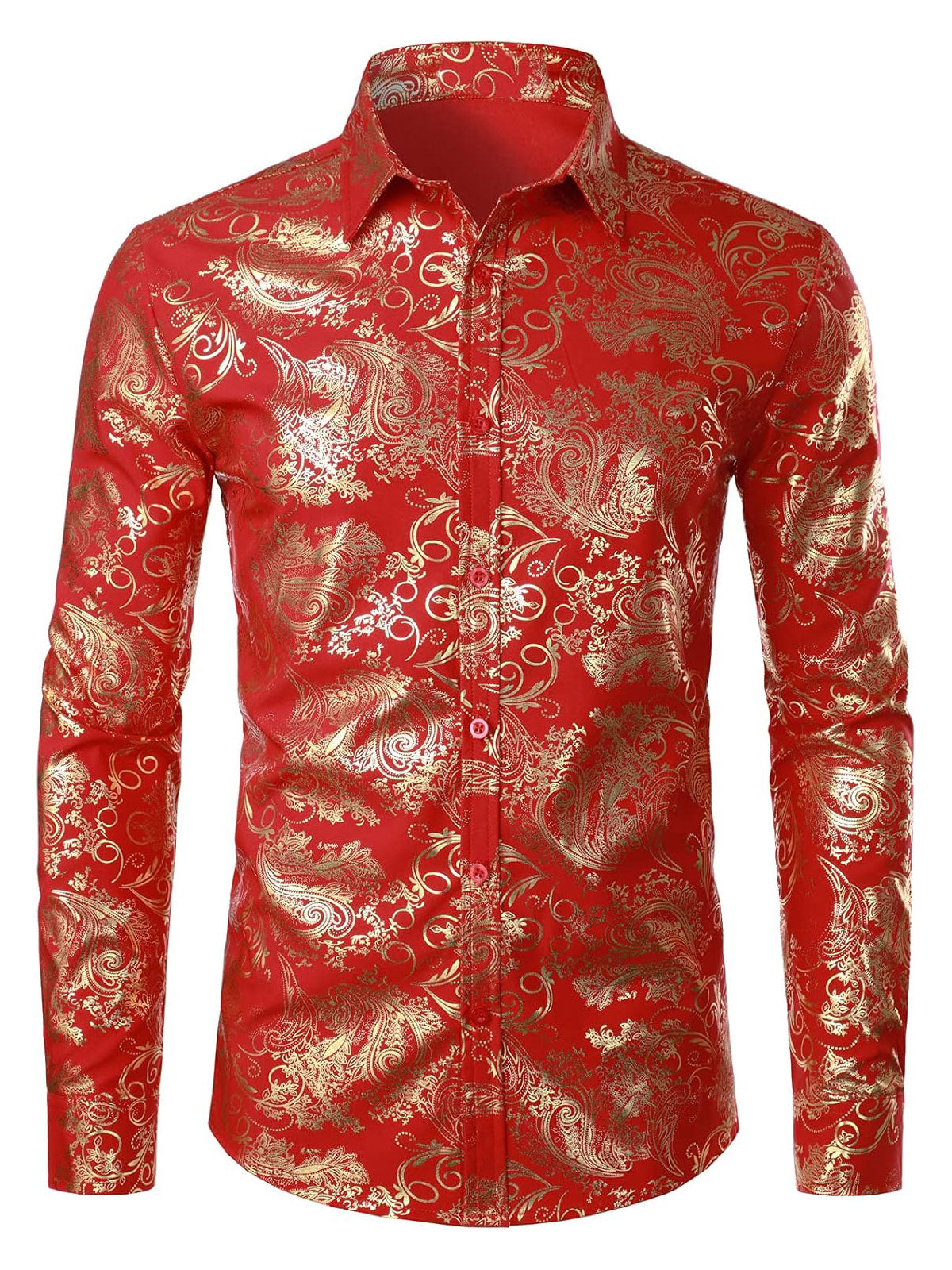 Herren Luxus Paisley Glänzendes Hemd mit floralem Print und Knopfleiste für formelle Anlässe