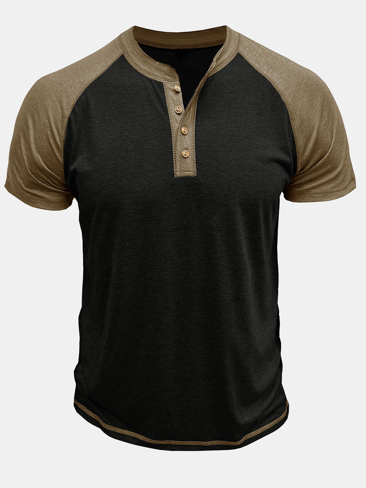 Herren Lässiges Henley-T-Shirt mit zweifarbigen Ärmeln