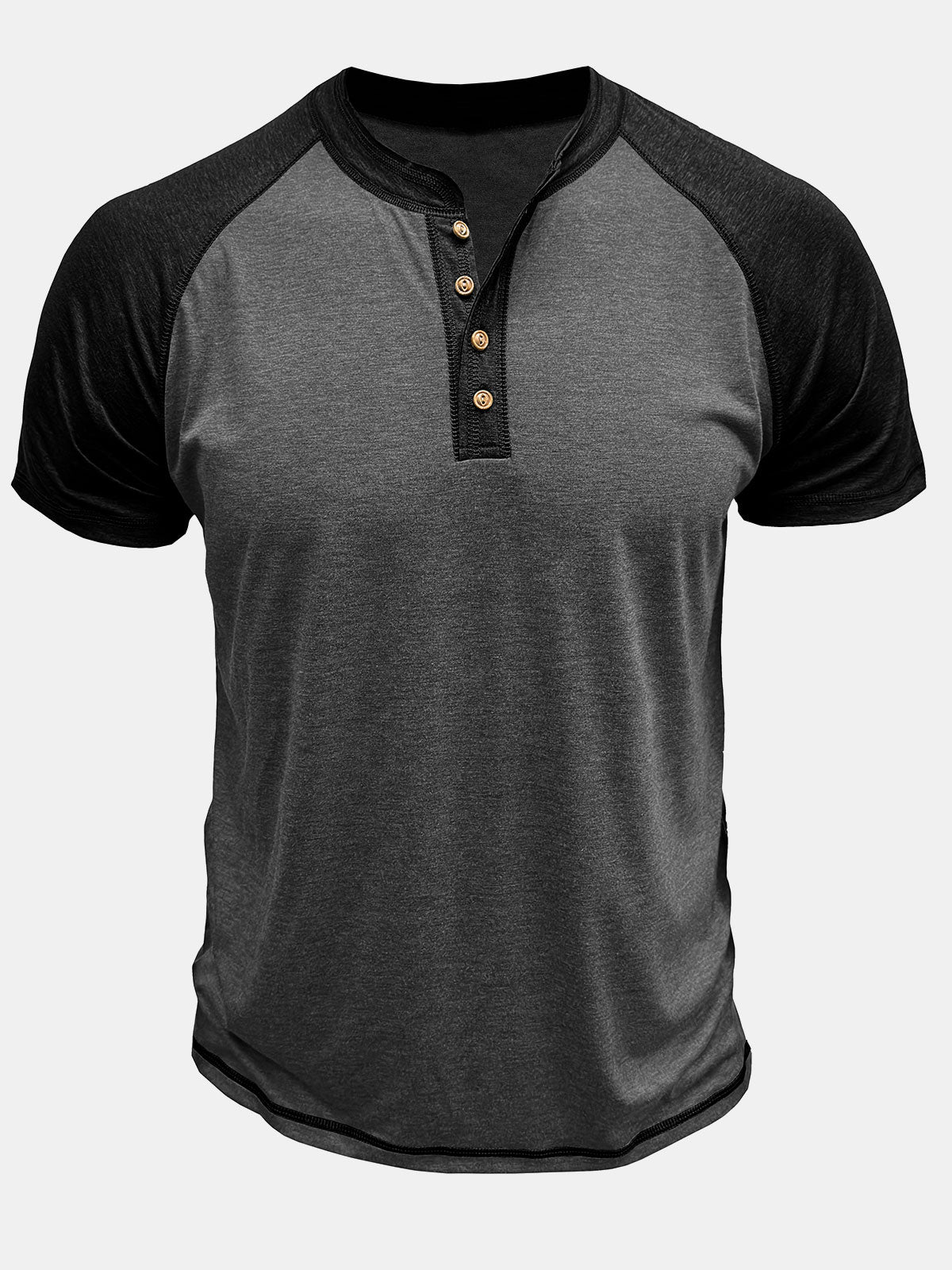 Herren Lässiges Henley-T-Shirt mit zweifarbigen Ärmeln