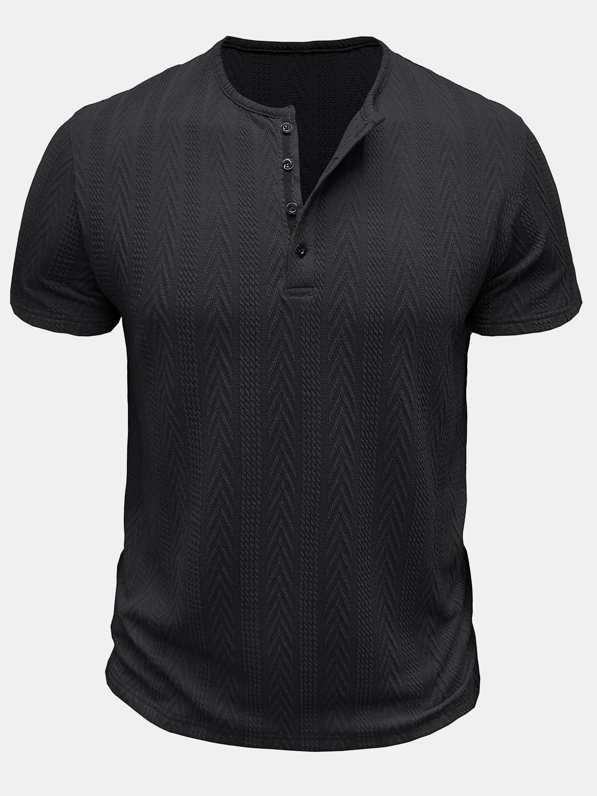 Herren Einfarbiges Henley-Kurzarm-Sommer-T-Shirt