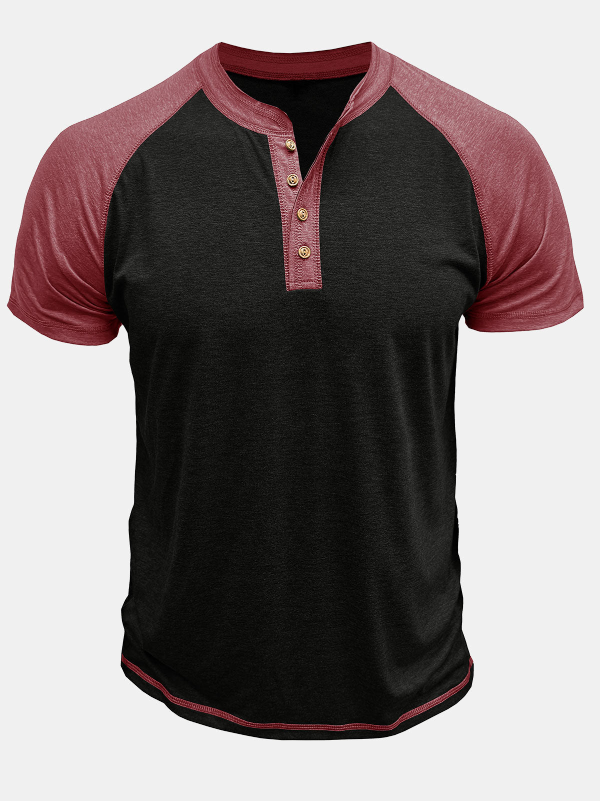 Herren Lässiges Henley-T-Shirt mit zweifarbigen Ärmeln