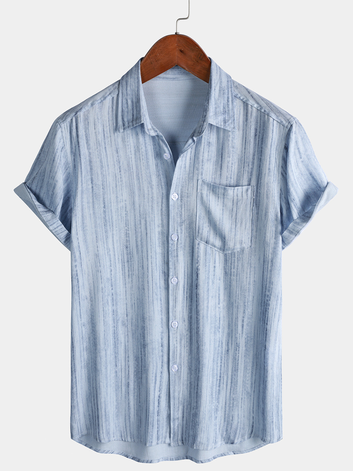Herren Hellblaues Gestreiftes Sommerhemd