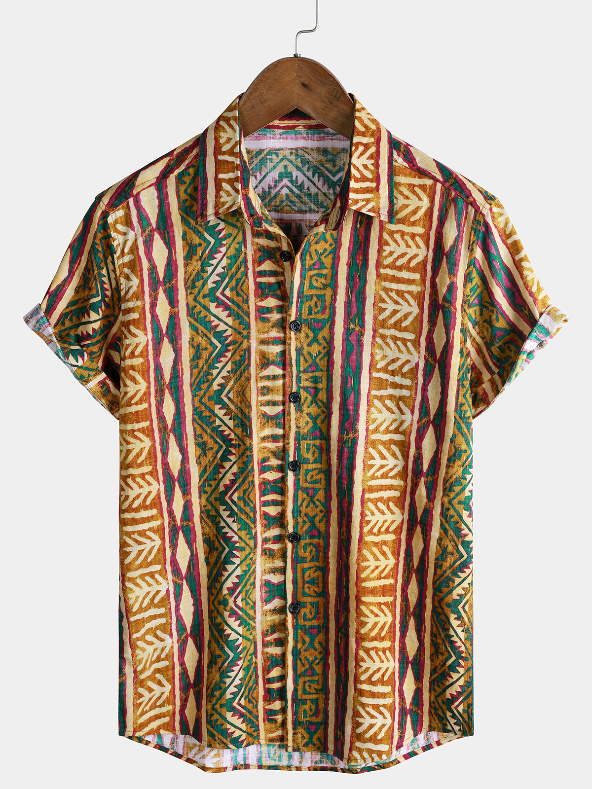 Herren Tribal Streifen Vintage Kurzarmhemd