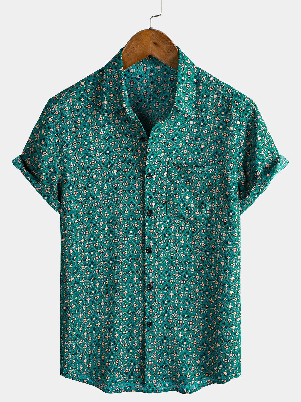 Herren Vintage Geometrie Resort Kurzarmhemd