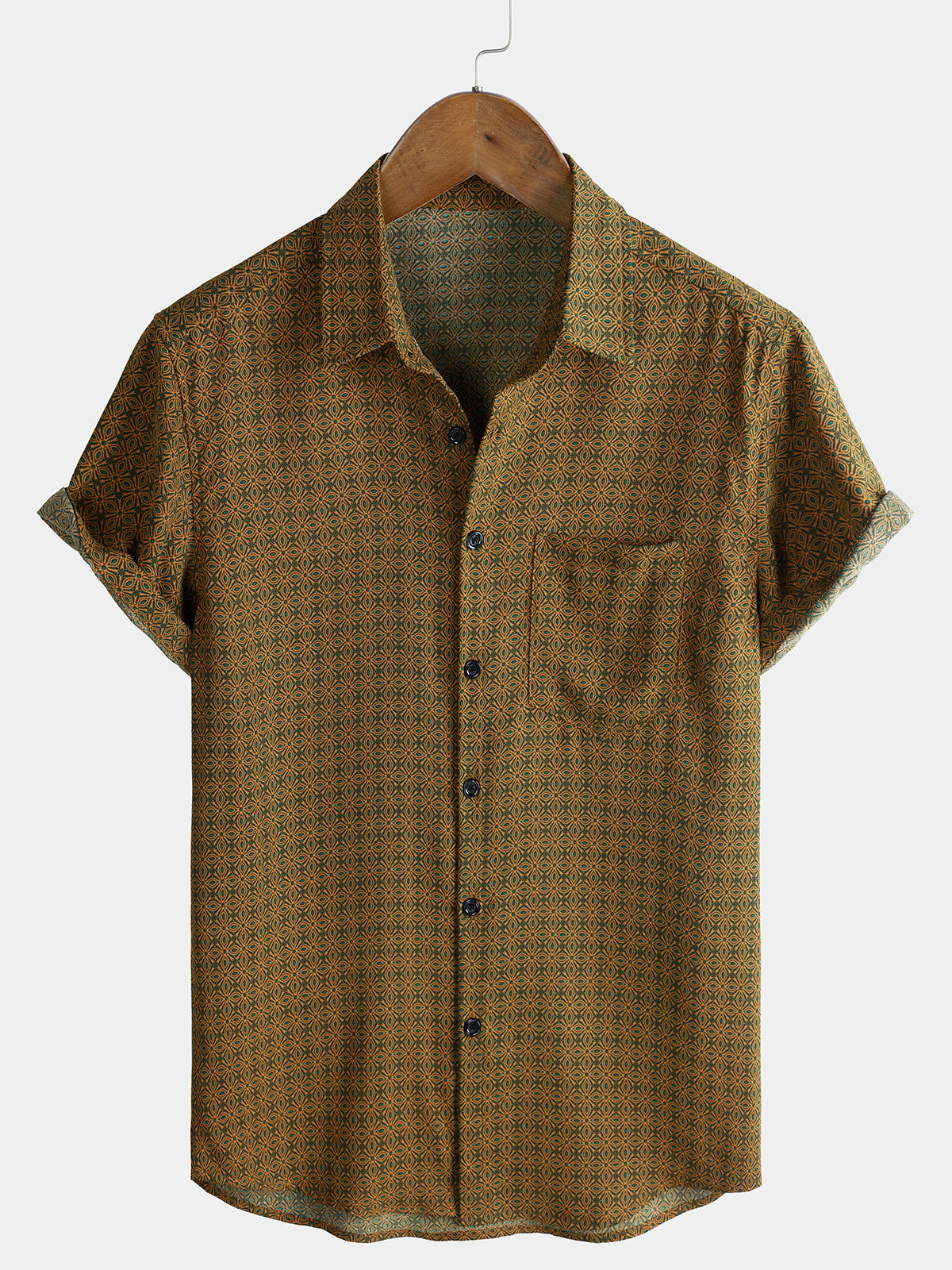 Herren Retro Geometrie Print Kurzarmhemd