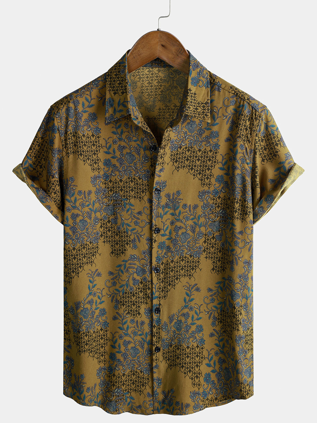 Herren floralem Boho Rankenmuster Kurzarmhemd
