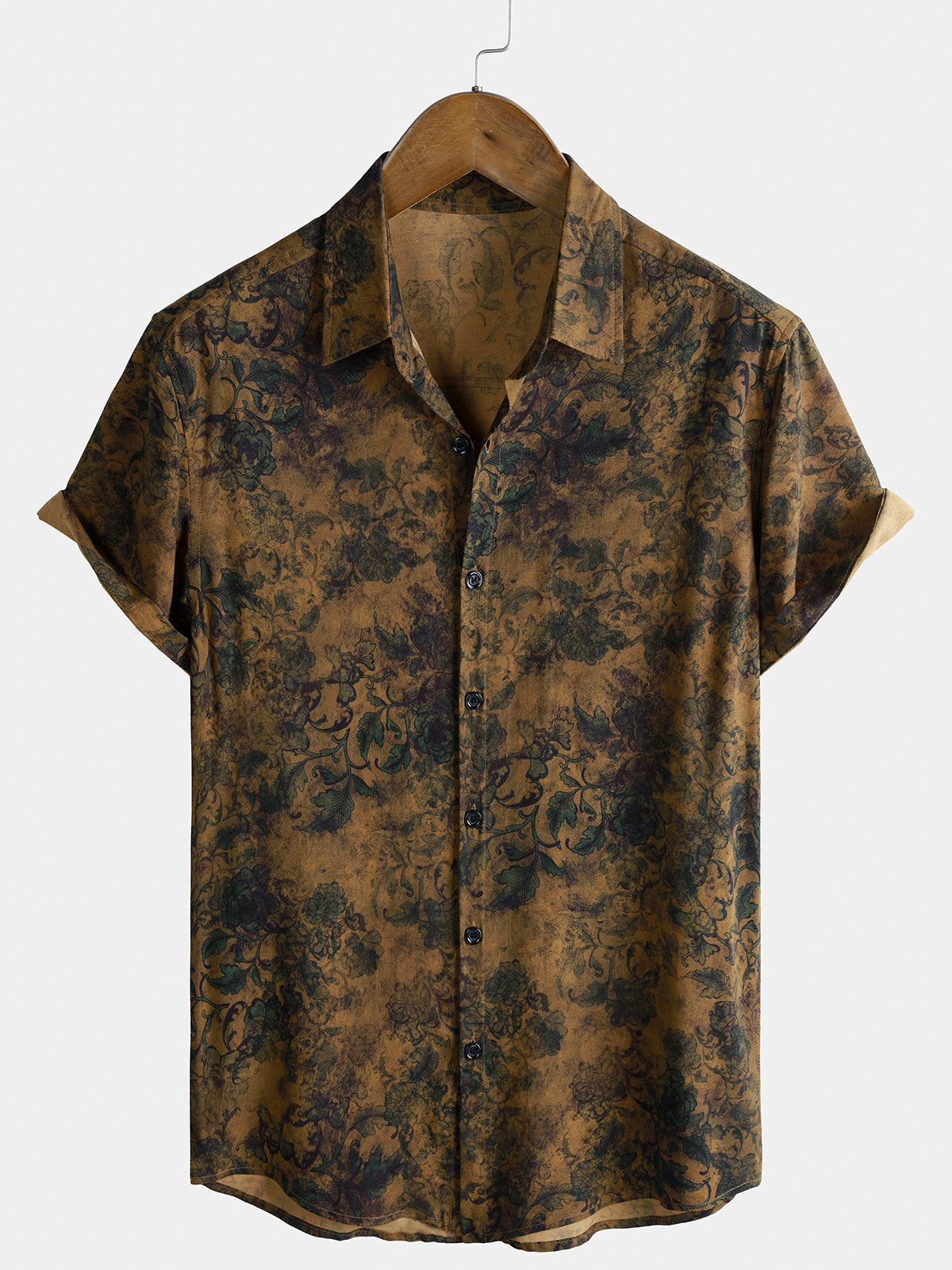 Herren Vintage Botanischem Print Kurzarmhemd