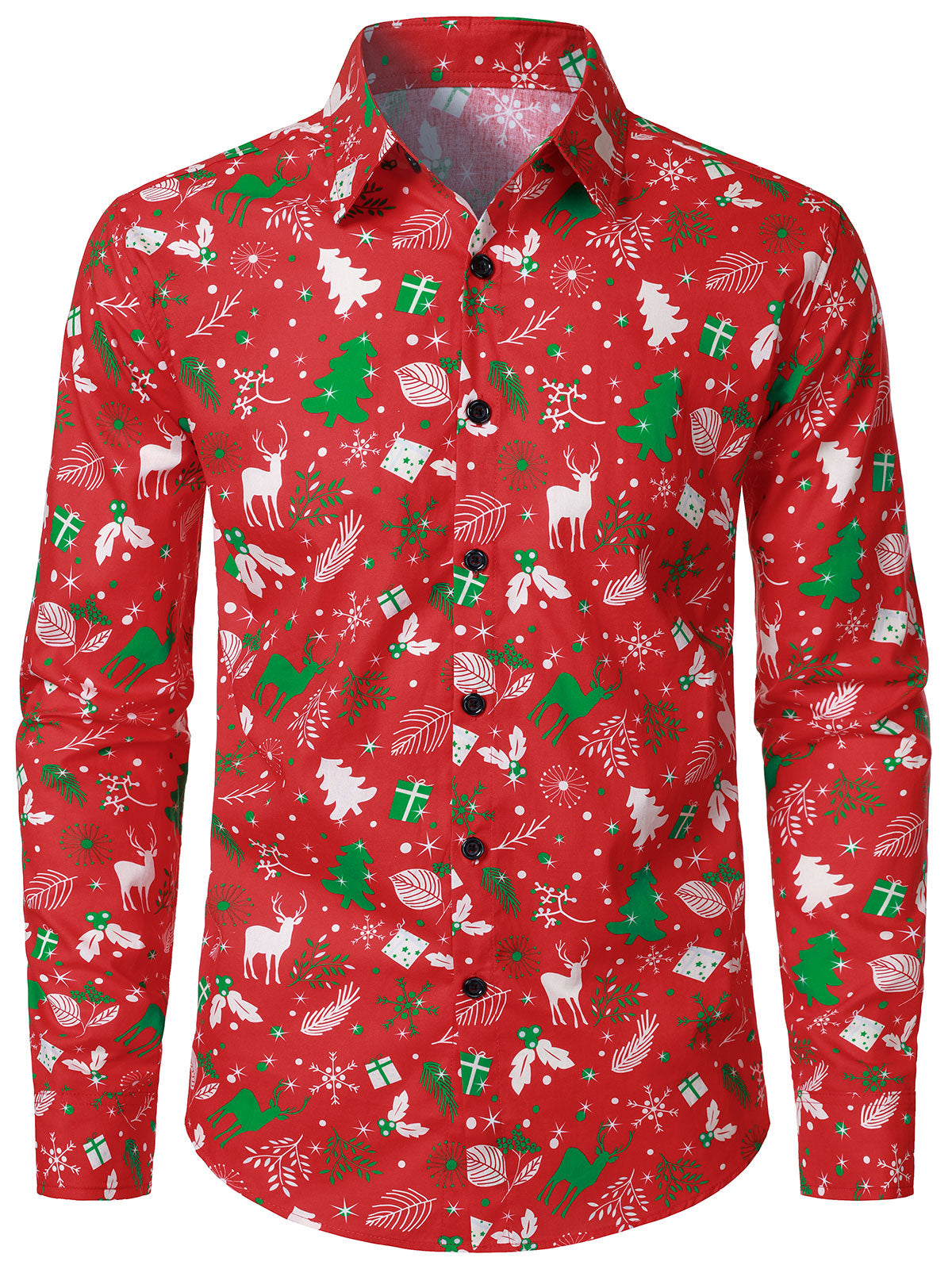 Herren Weihnachtsbaum und Rentier Langarmshirt Rot