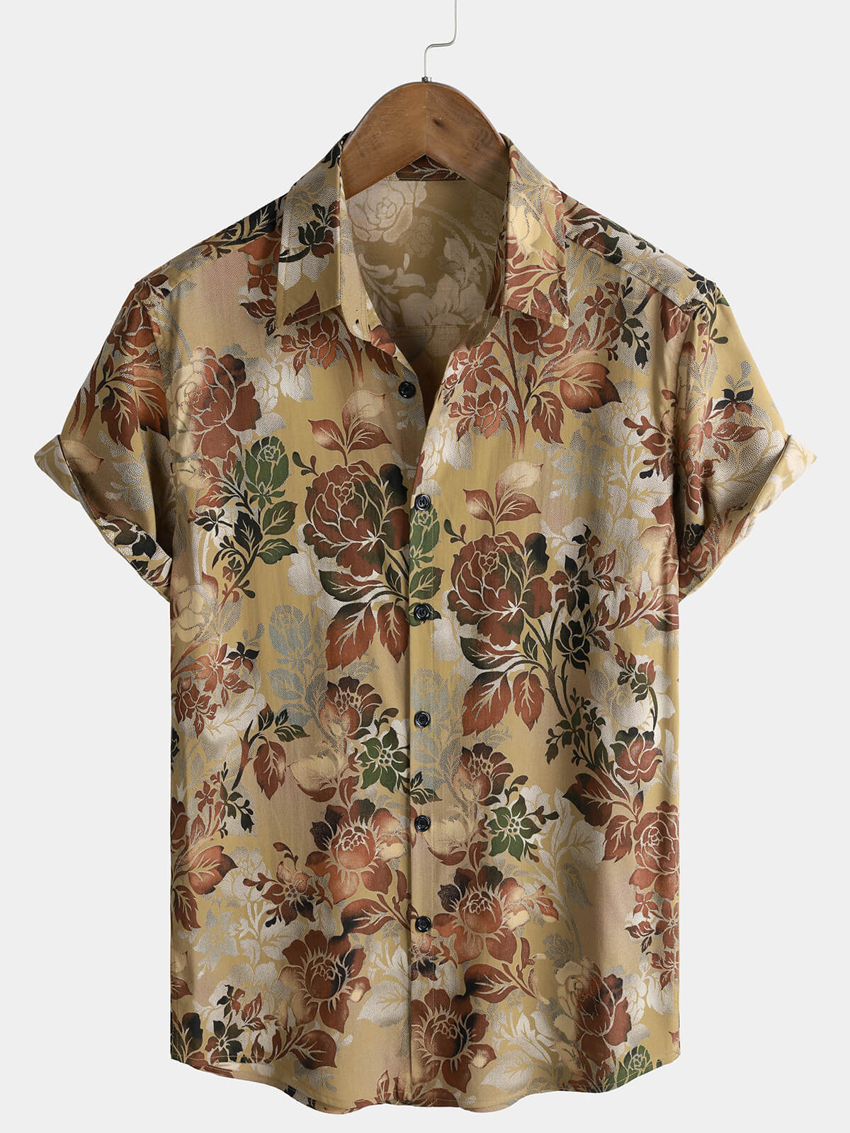 Herren Vintage Rosen Print Kurzarmhemd