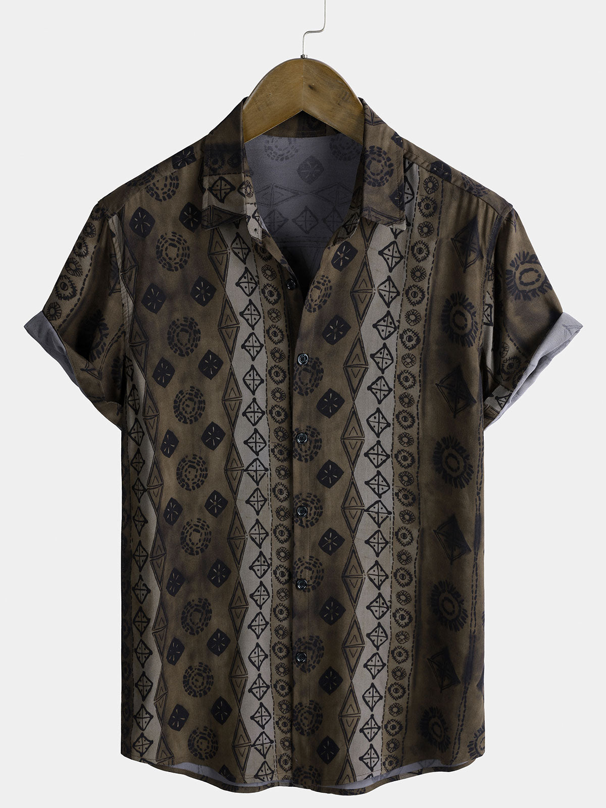 Herren Vintage Geometrie Streifen Sommerhemd