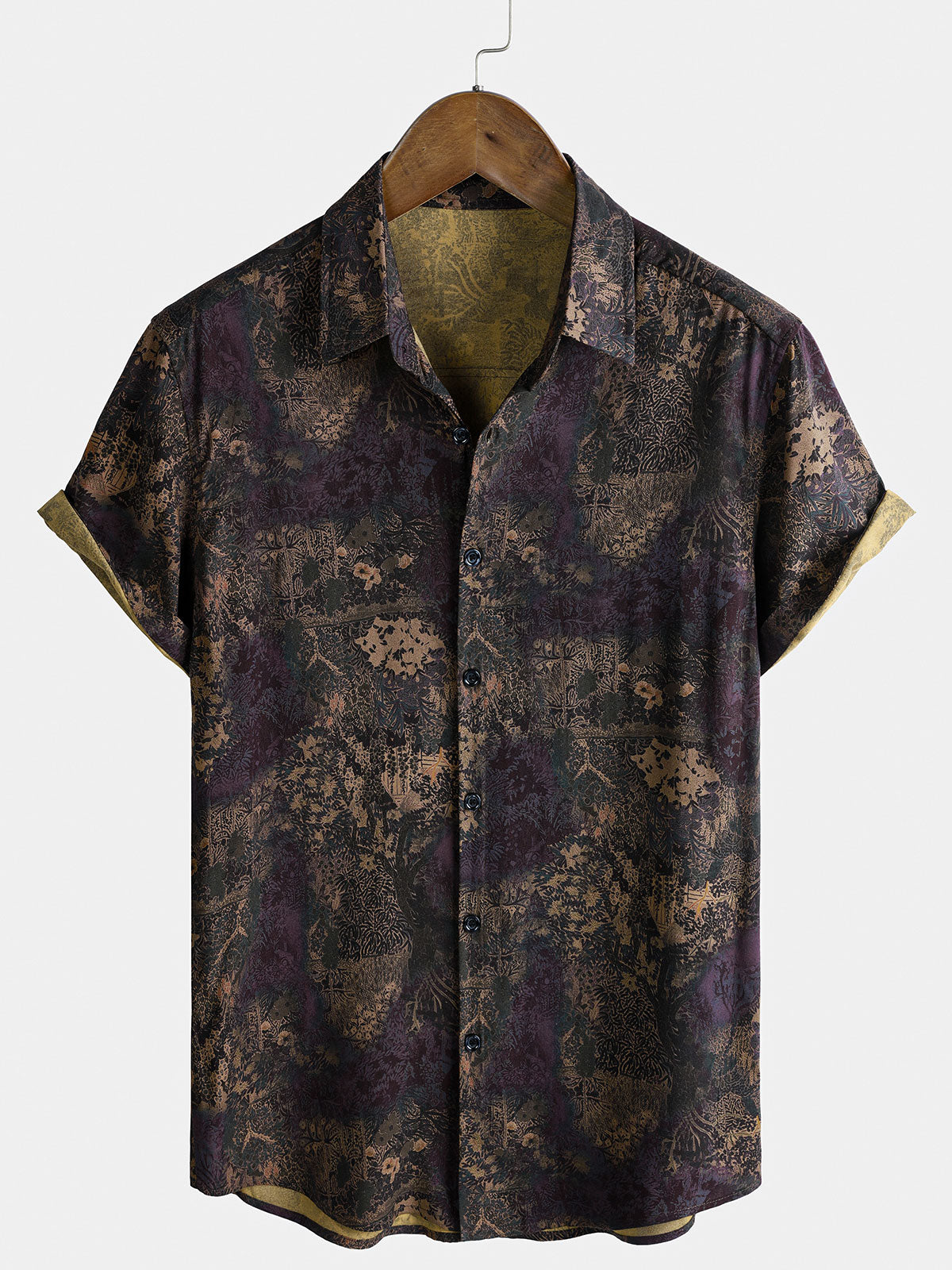 Herren Vintage-Stil Blumenmuster kurze ärmel Hemd