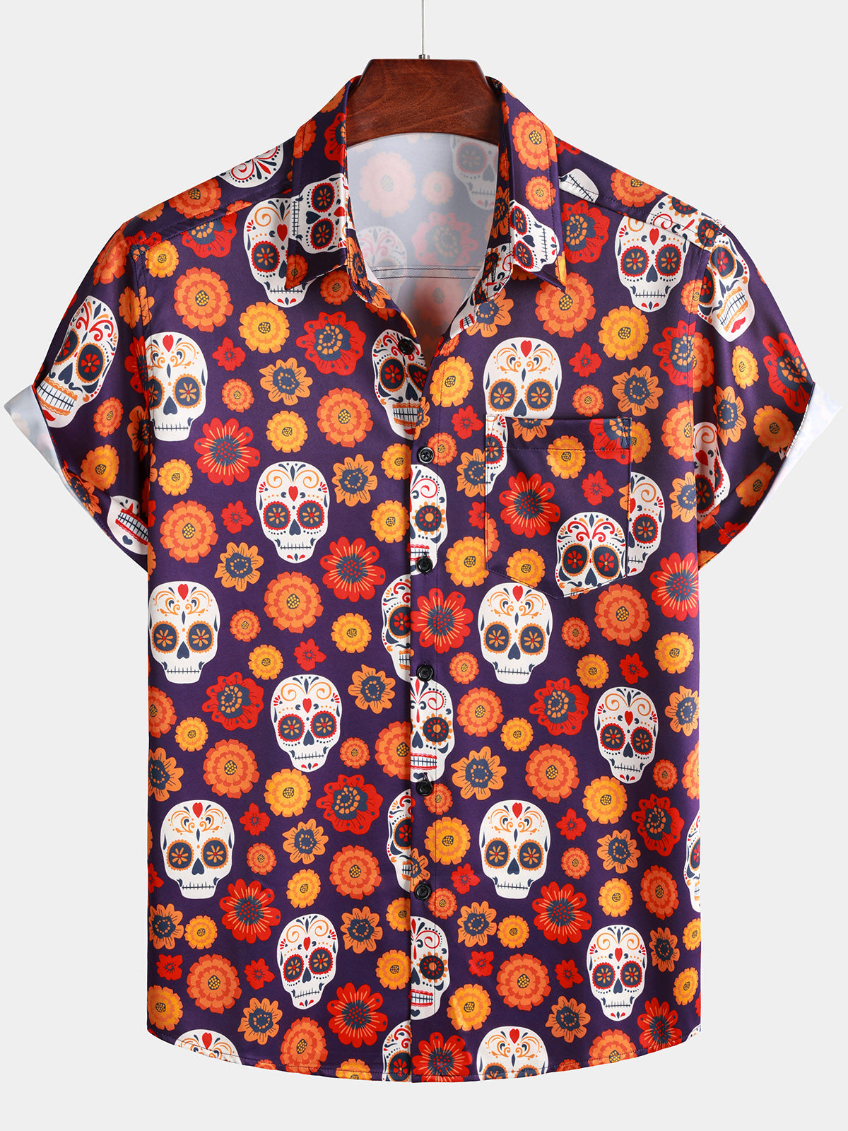 Herren Totenkopf Punk Rockhemd 70er Vintage Hawaii