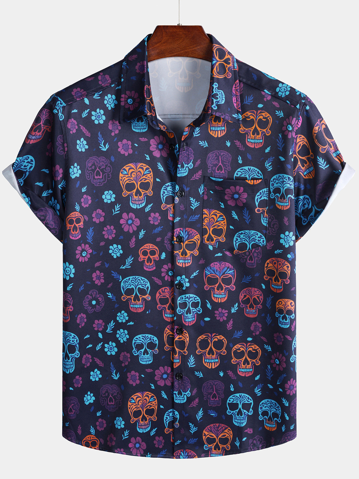 Herren Lustiges Totenkopf Punk Rockhemd Hawaii