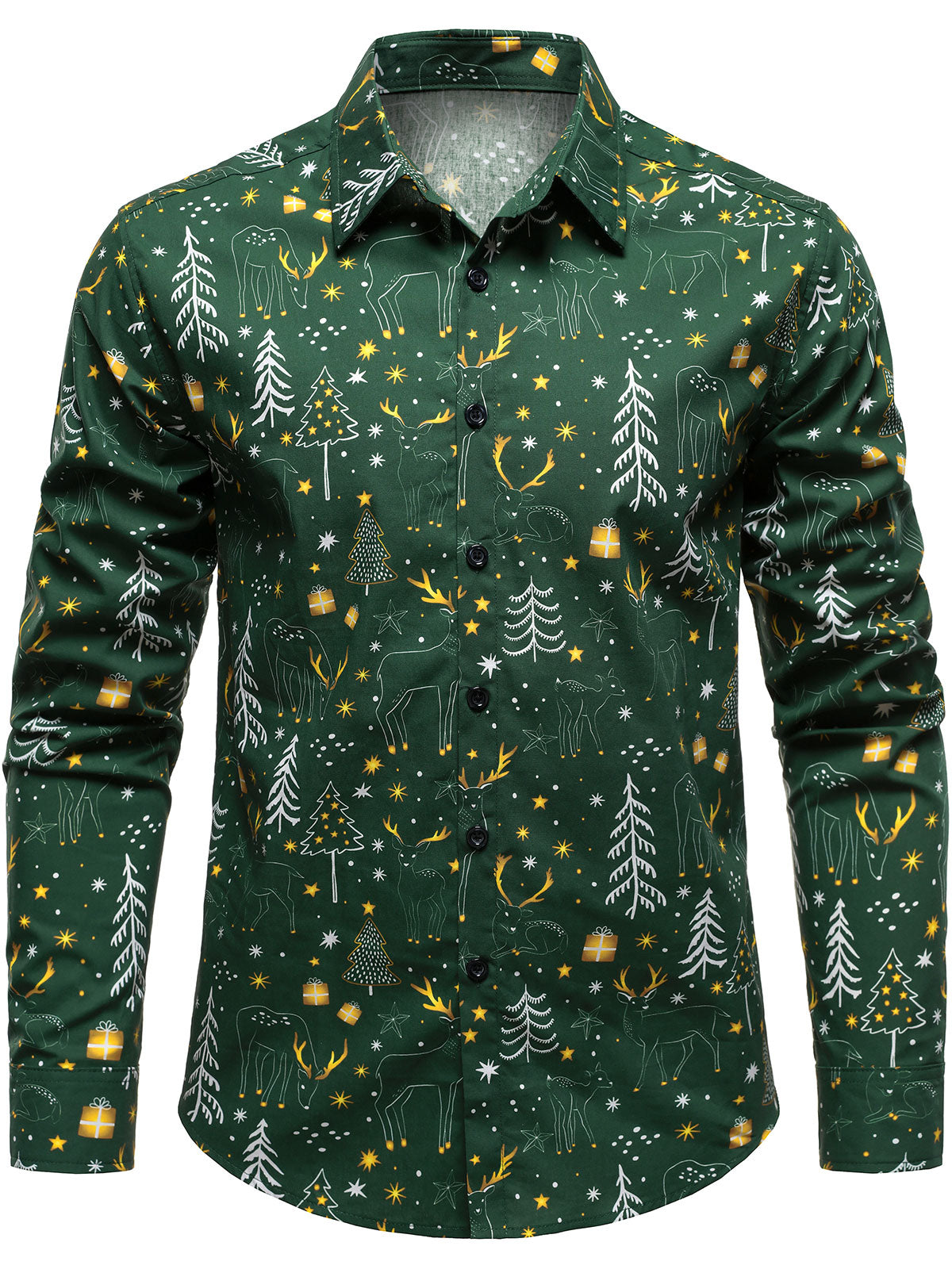 Herren Weihnachtsbaum Lustiges Festliches Rentier Grün Langarmshirt