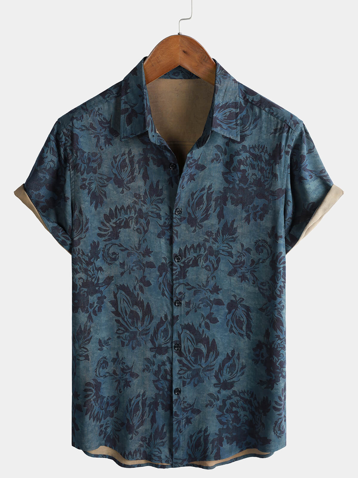 Herren Blumenmuster im Boho-Vintage-Stil kurzärmelig Hemd