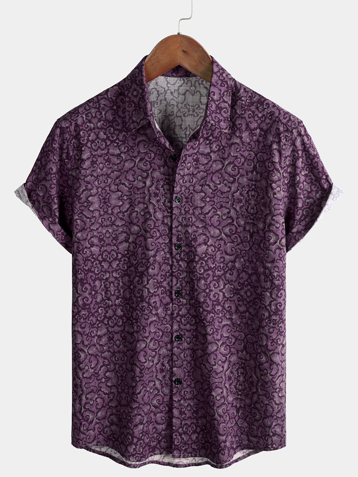 Herren Lila Retro Muster Kurzarmhemd