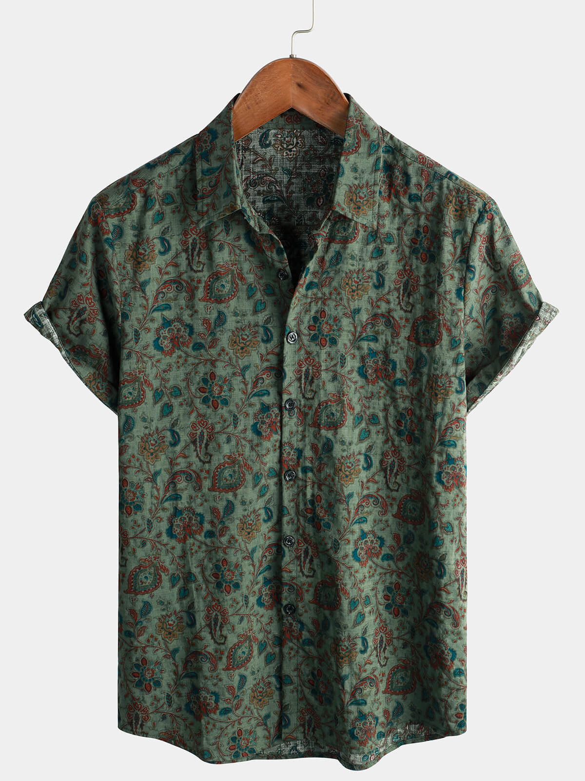 Herren Baumwolle Kurzarmhemd Paisley-Blumenmuster