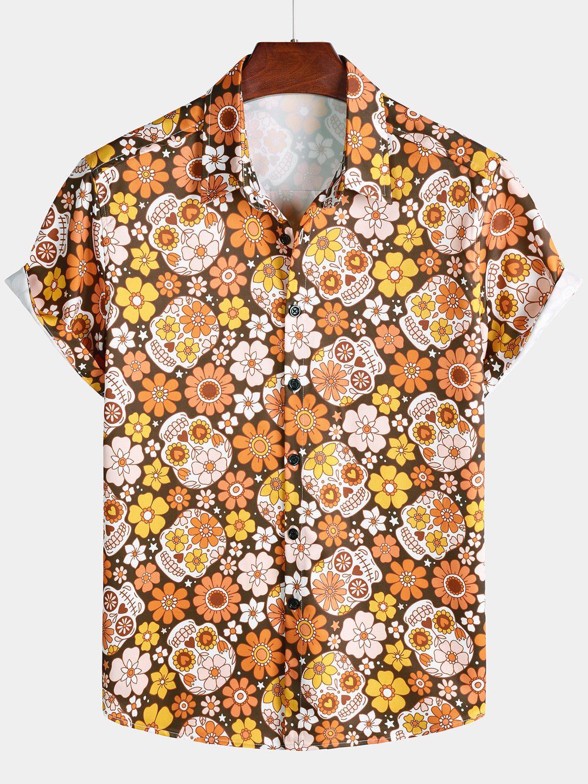 Herren Sugar Skull Blumen Kurzarmhemd