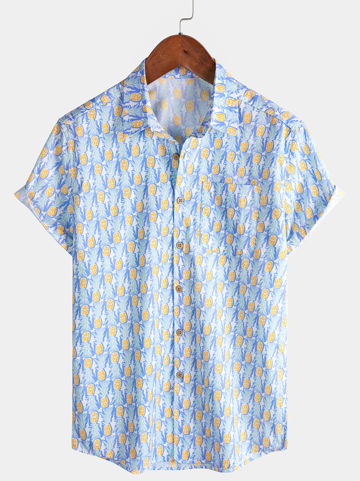 Herren Ananas Print Strand Kurzarmhemd
