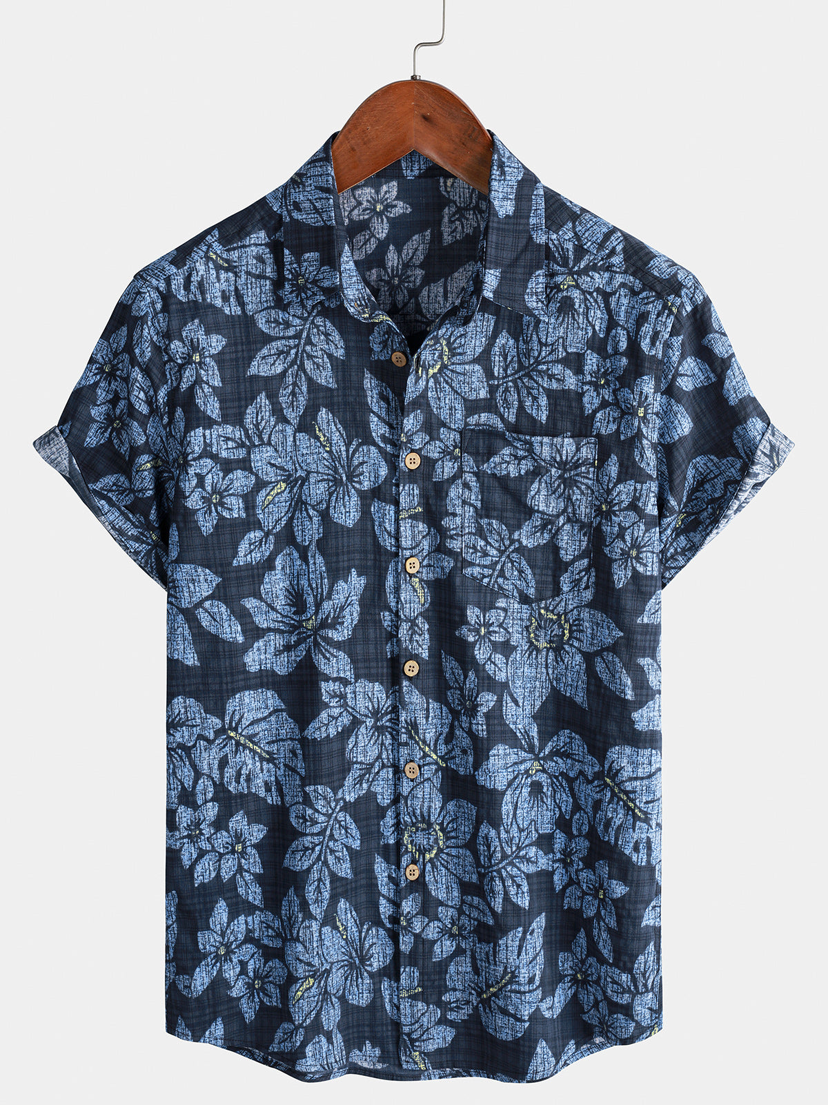 Herren Hibiskus Print Sommer Kurzarmhemd