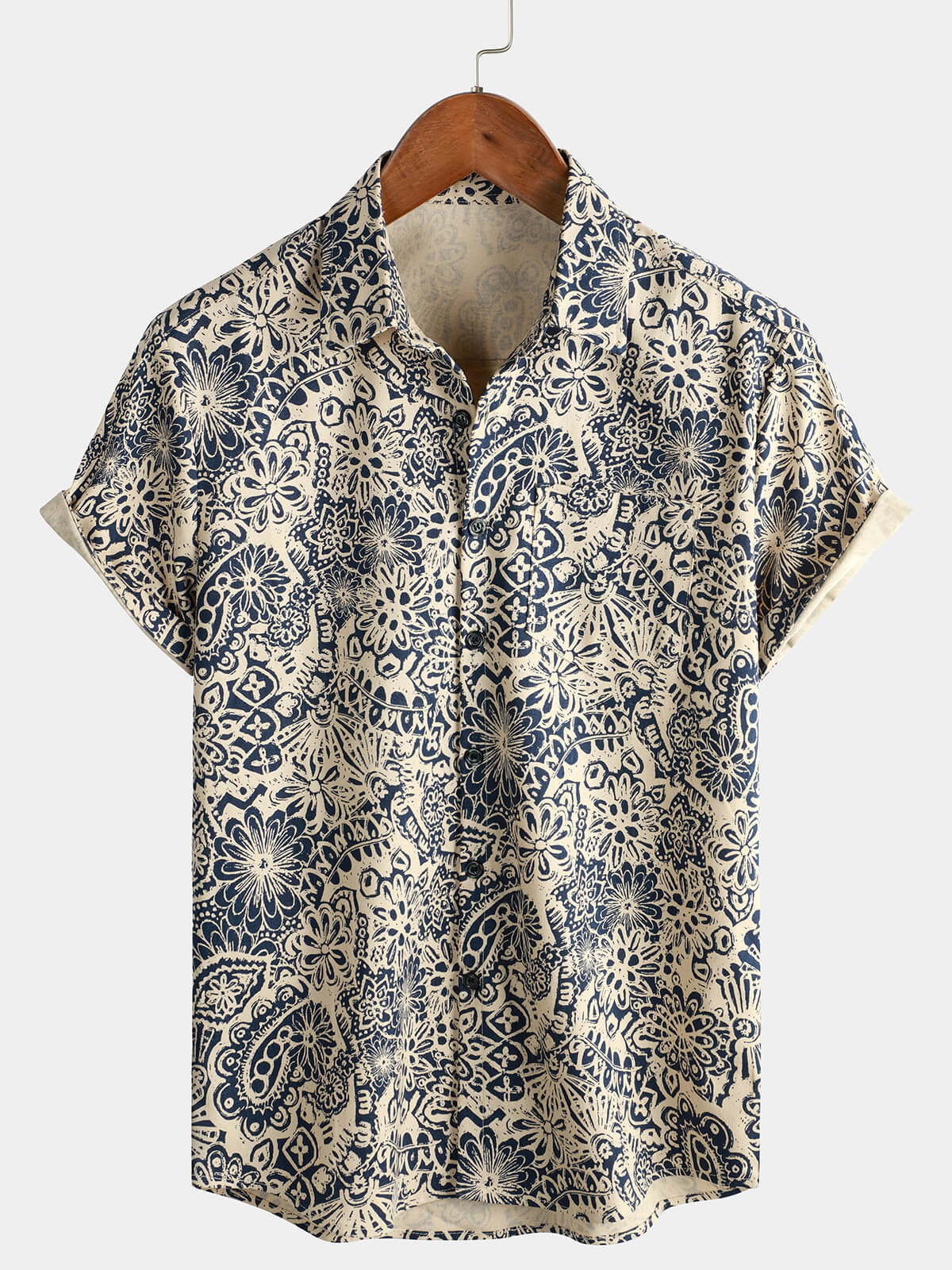 Herren Baumwolle Kurzarmhemd Paisley-Blumenmuster
