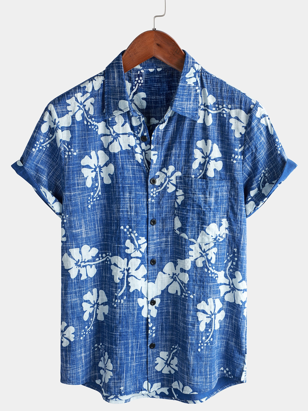 Herren Kurzärmeliges Hawaiihemd Blau