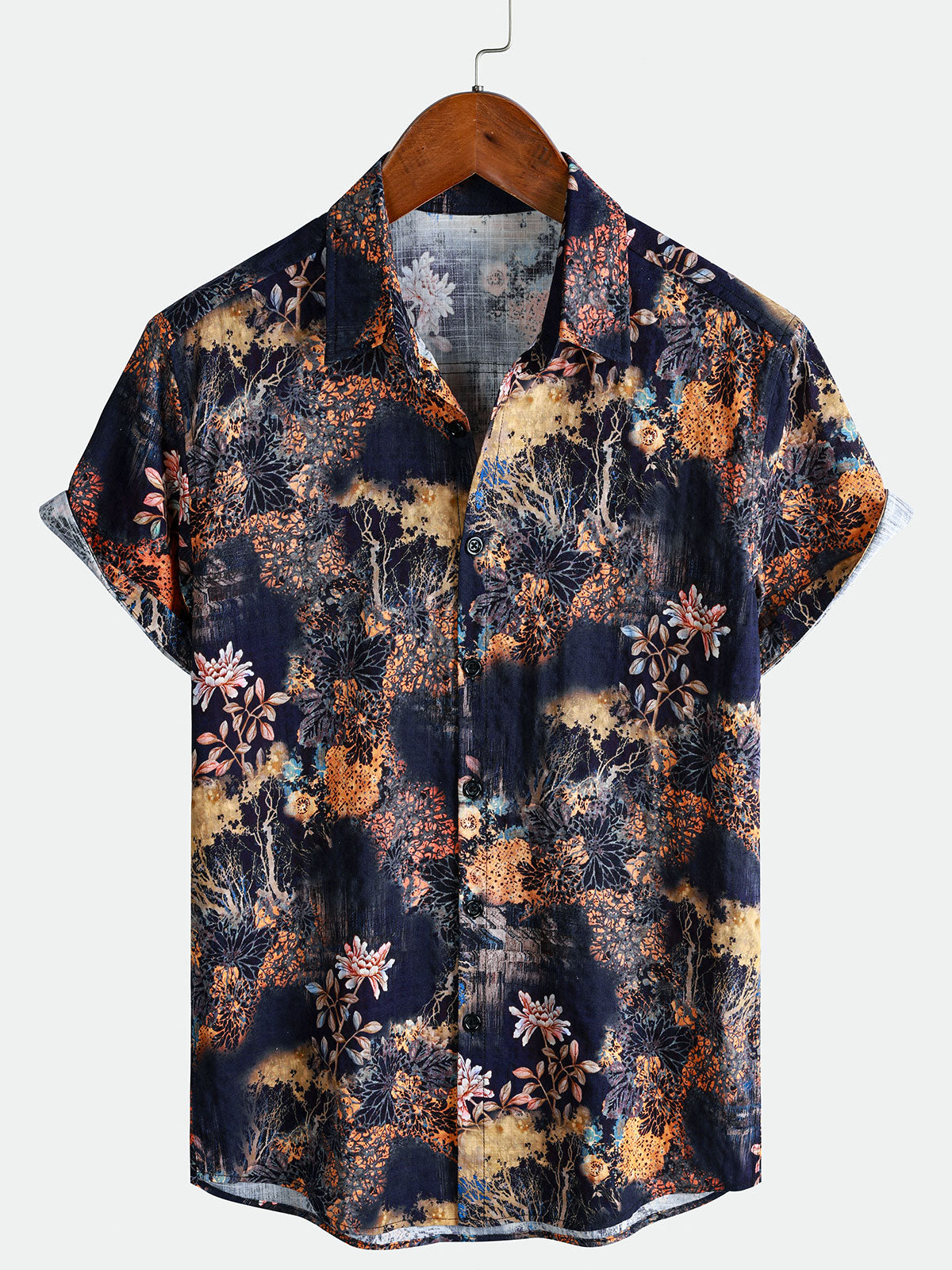 Vintage-Sommerurlaubshemd für Herren mit Blumenmuster und kurzen Ärmeln