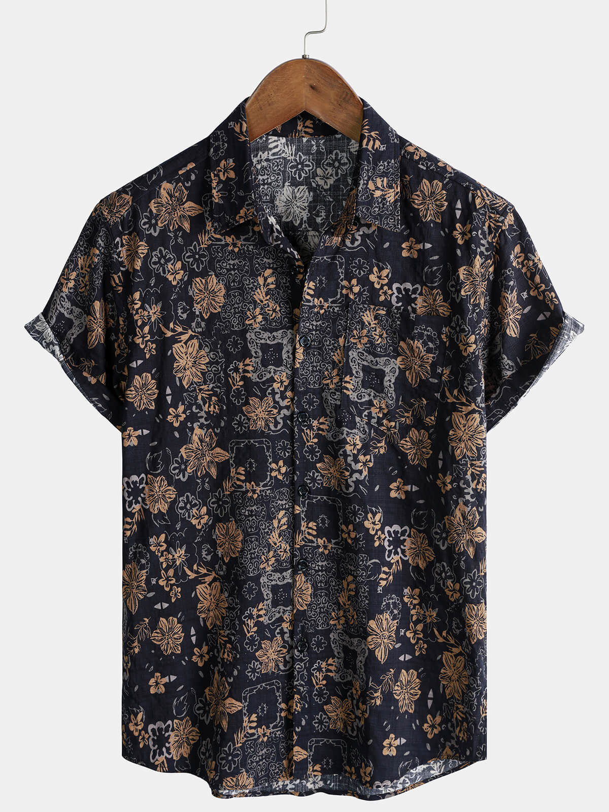 Herren Vintage Blumen Boho Strandhemd