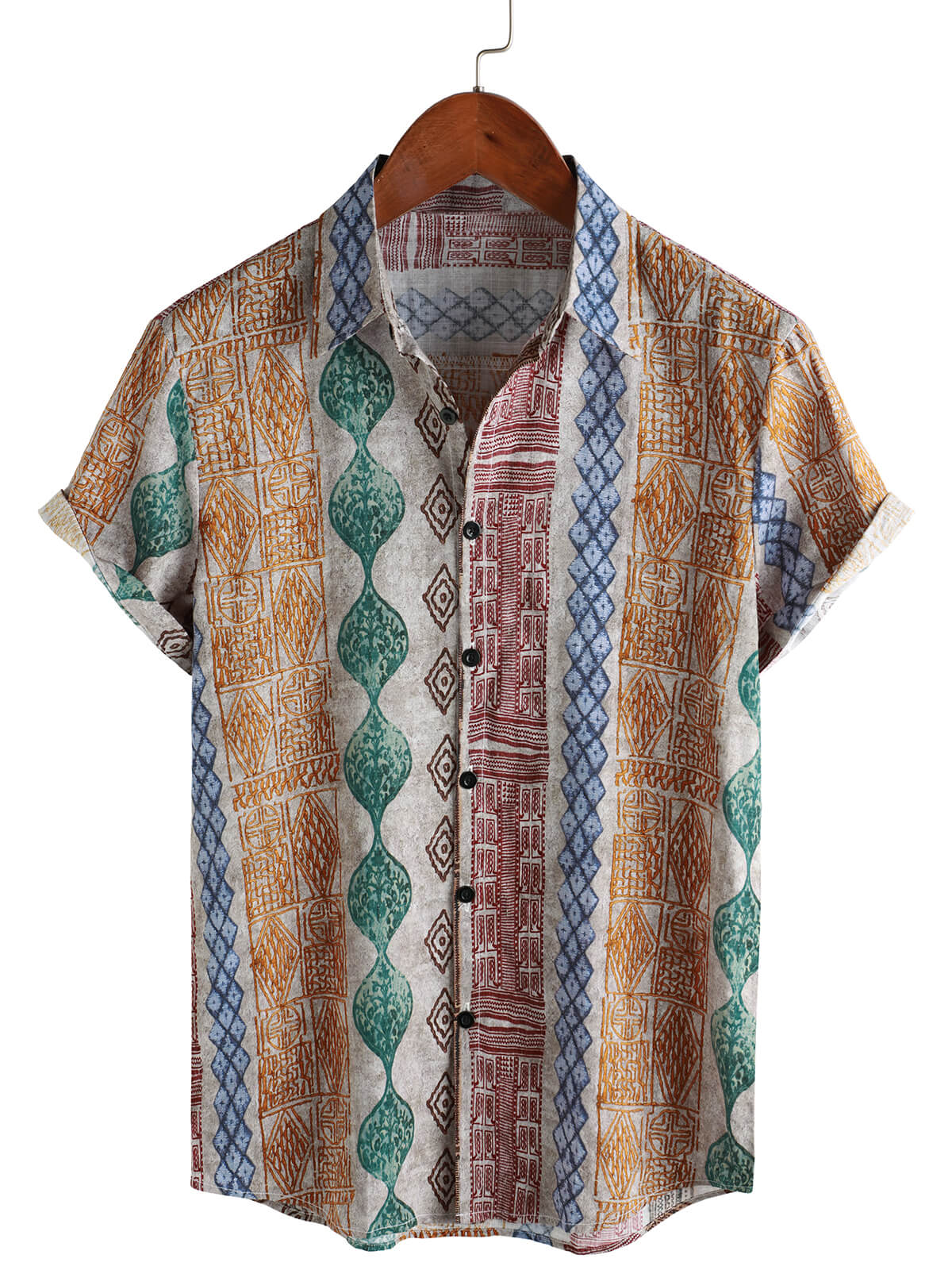 Herren Kurzärmeliges Urlaubshemd mit Retro-Streifenmuster