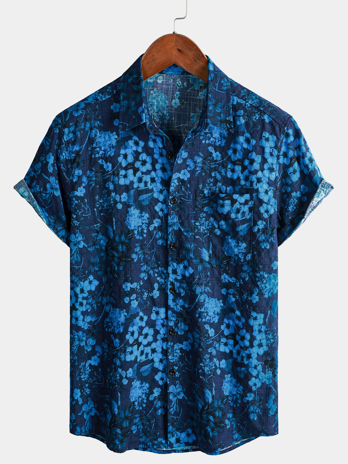 Herren Vintage-Stil Blumenmuster Baumwolle Hawaiihemd