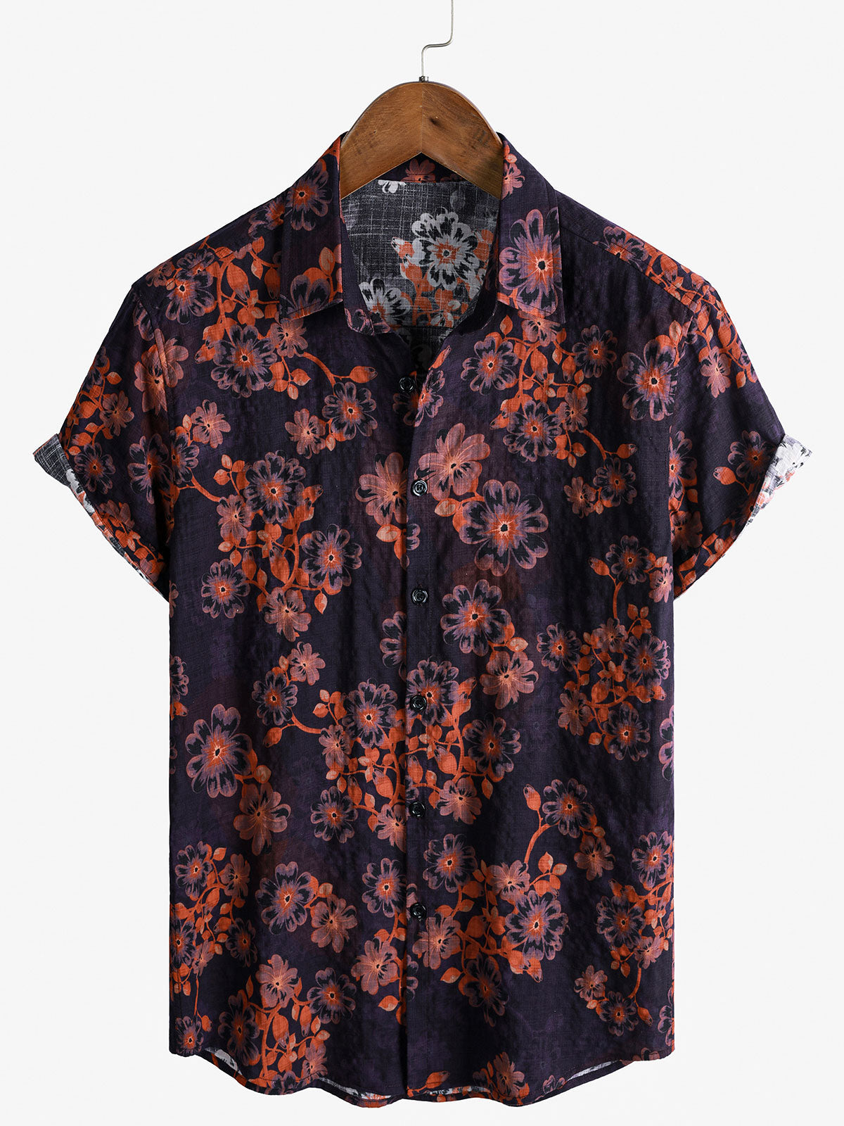 Herren Retro Blumen Baumwoll Kurzarmhemd