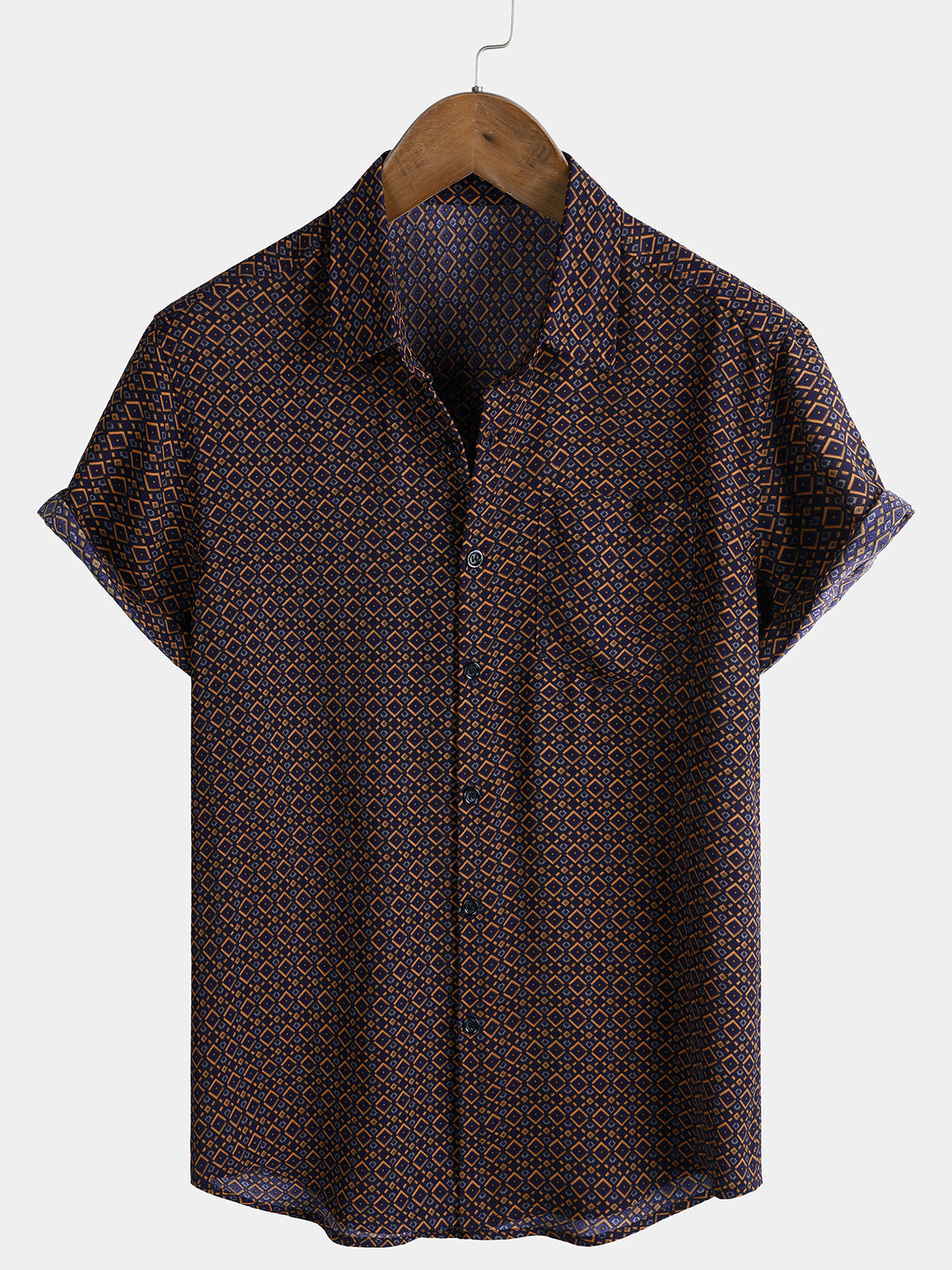 Herren Geometrischem Print Bohemian-Stil und kurzen Ärmeln Freizeithemd