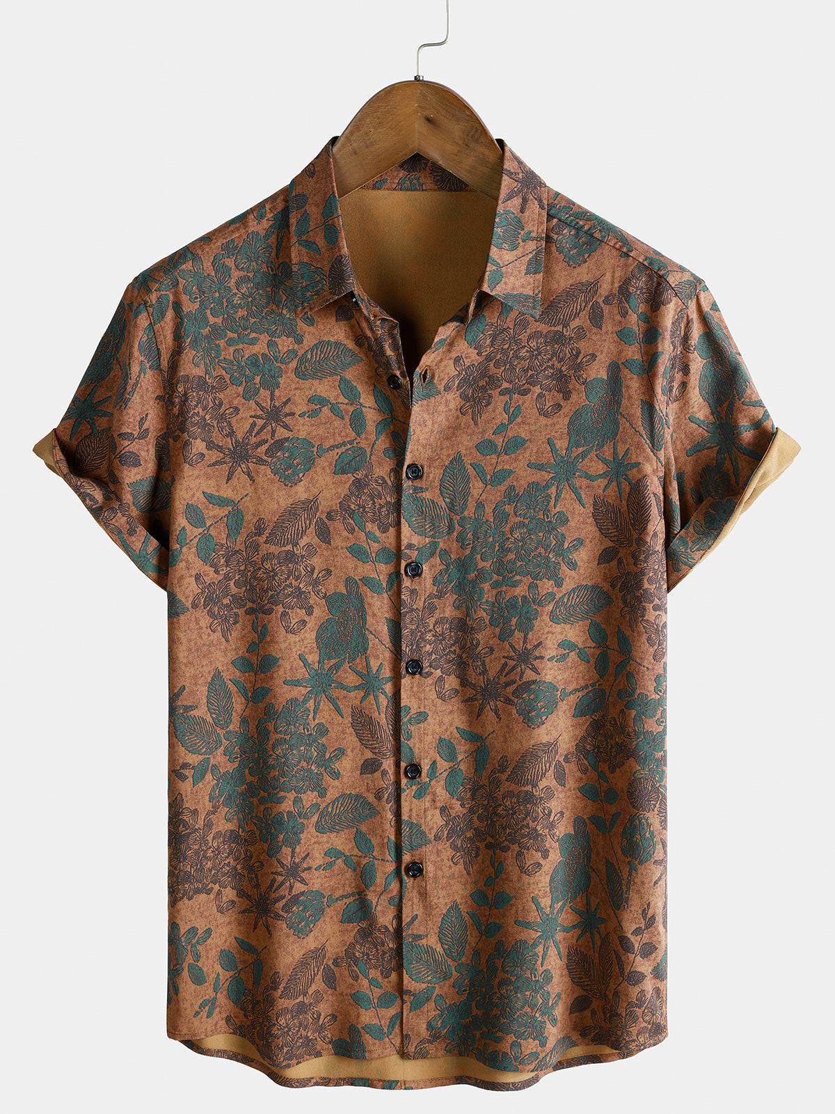 Herren Vintage Blumen Urlaub Kurzarmhemd