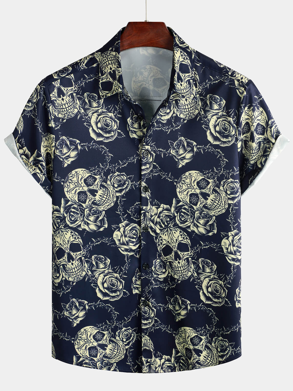 Herrenhemd mit Rock-Skull-Vintage-Rosen-Print