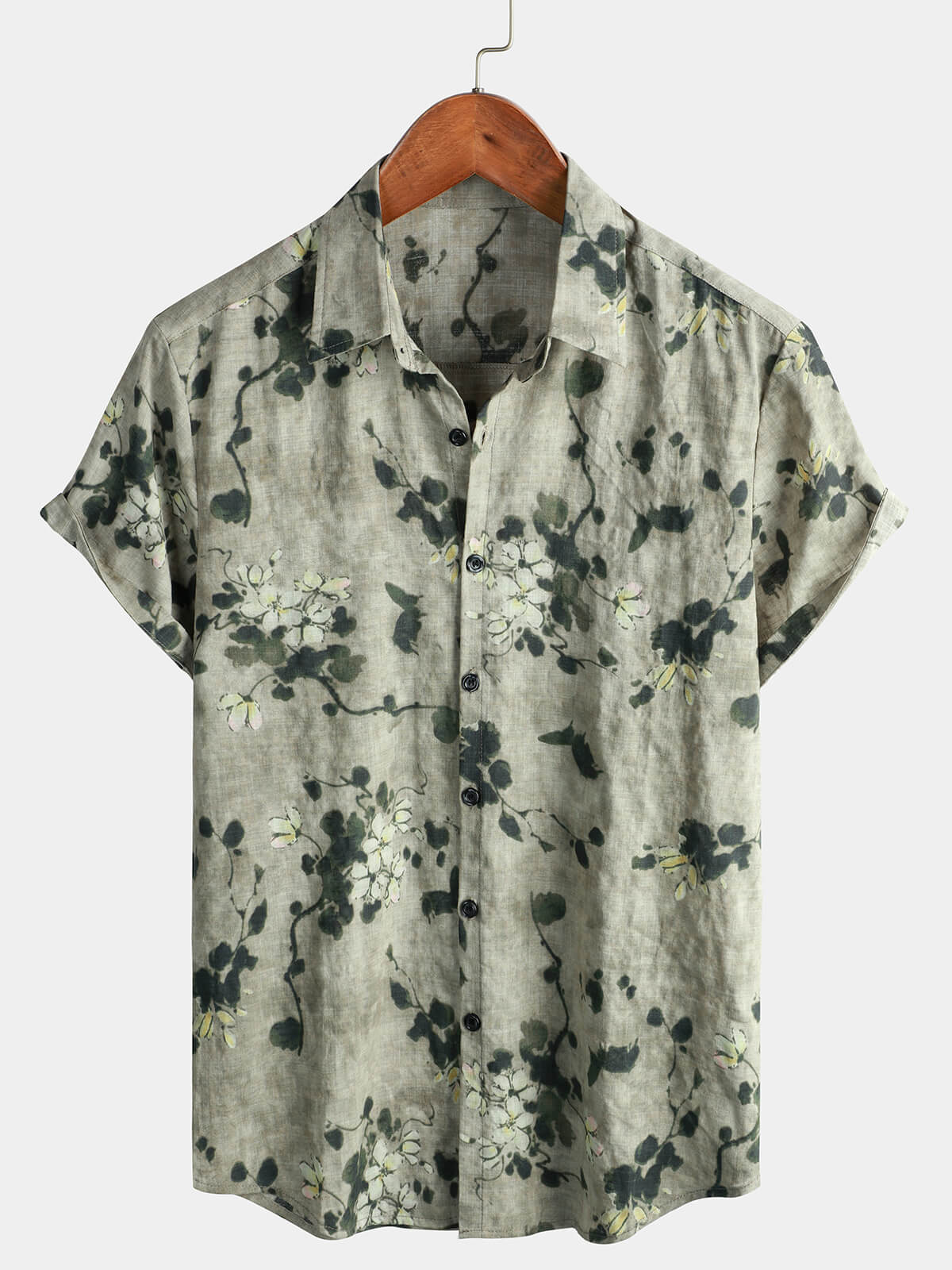 Herren Retro Freizeit Blumenmuster Sommer Kurzarmhemd