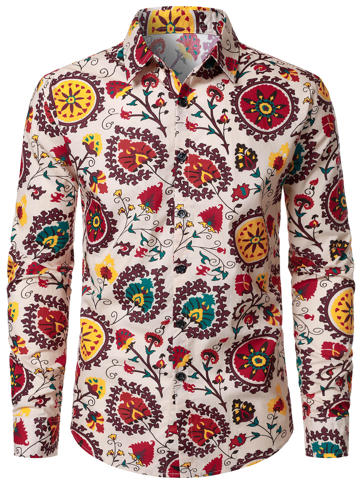 Herren Baumwolle Paisley-Muster Vintage Langarmhemd