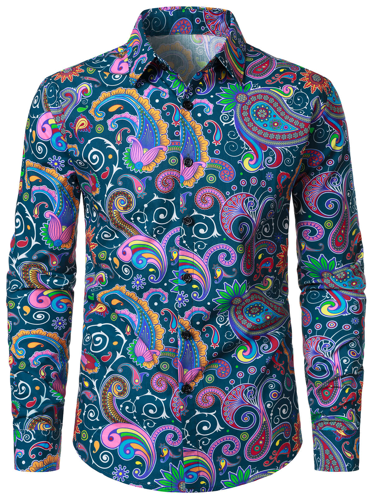 Herren Vintage 70er Paisley Print Baumwolle Disco Langarmhemd