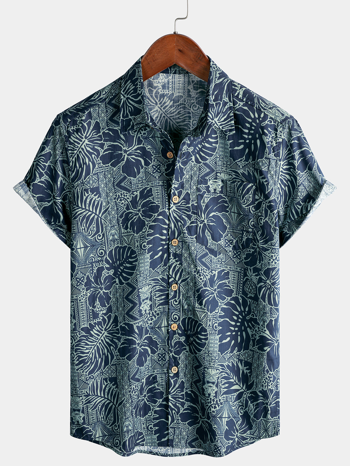Herren 100% Baumwolle Urlaub Blattmuster Hawaiihemd