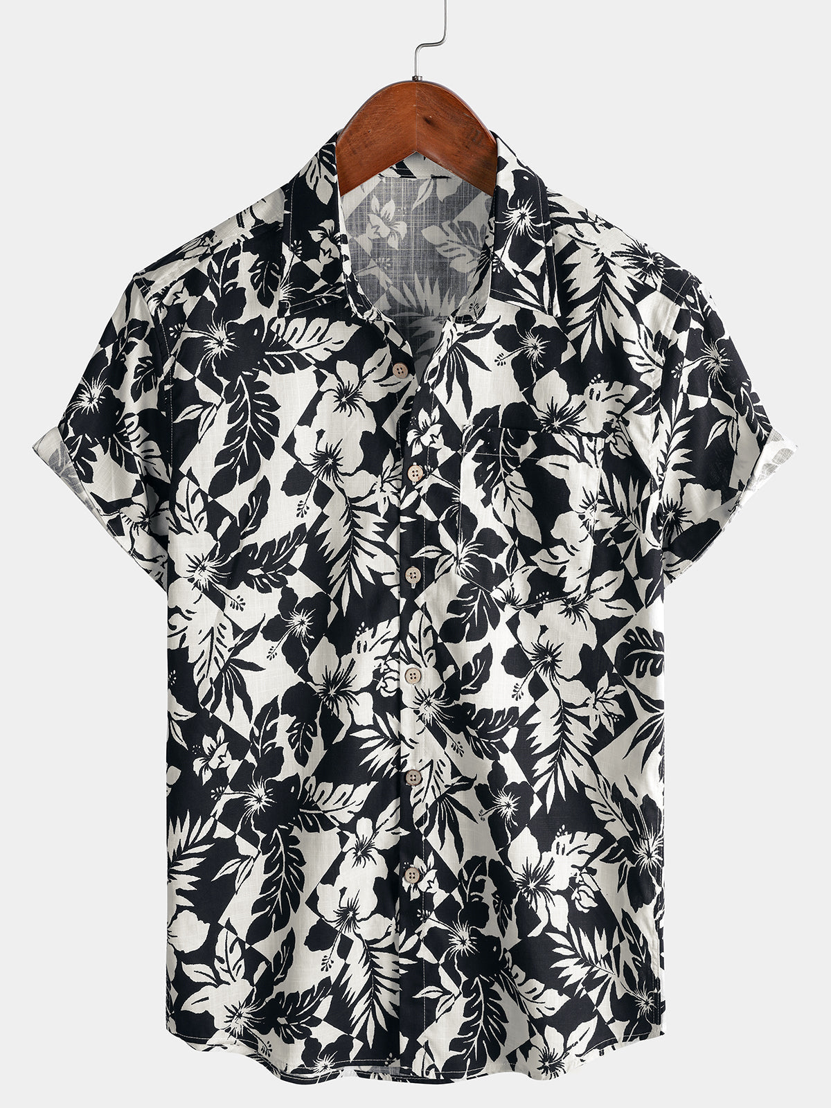 Herren Baumwoll Blumen Strand Sommerhemd