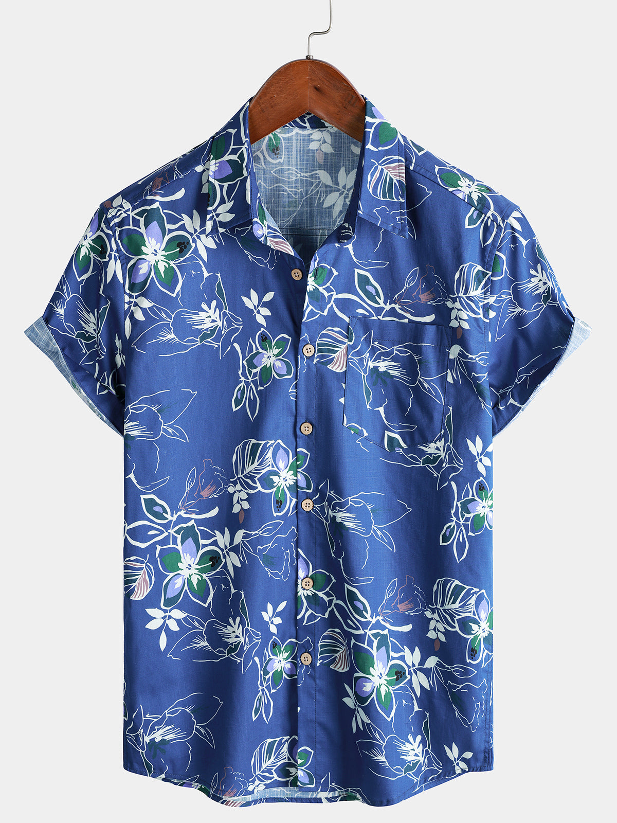Herren Baumwoll Strand Kurzarmhemd Blau