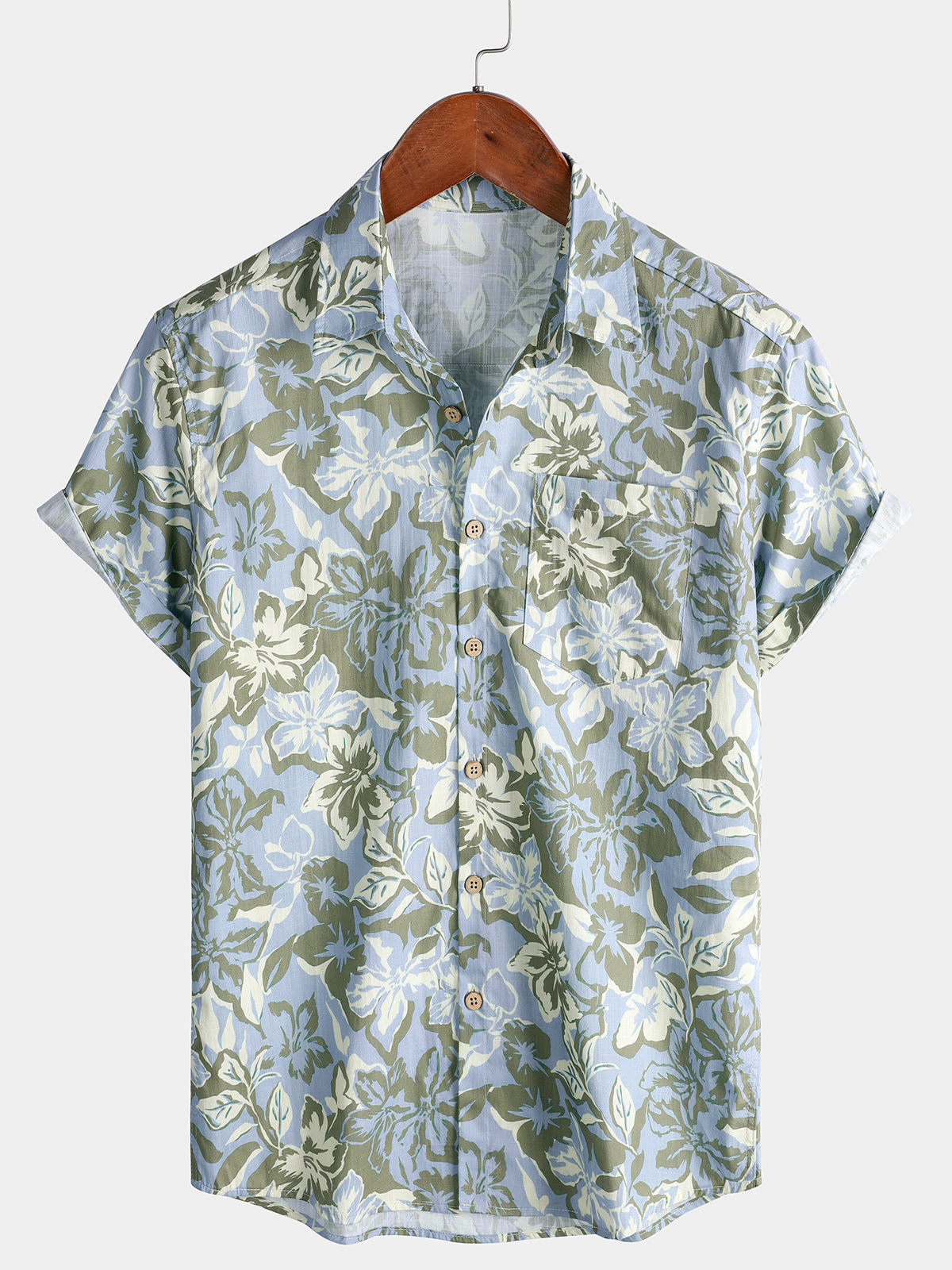 Herren Hawaii-Blumenmuster Urlaub 100% Baumwolle Sommer Kurzarmhemd