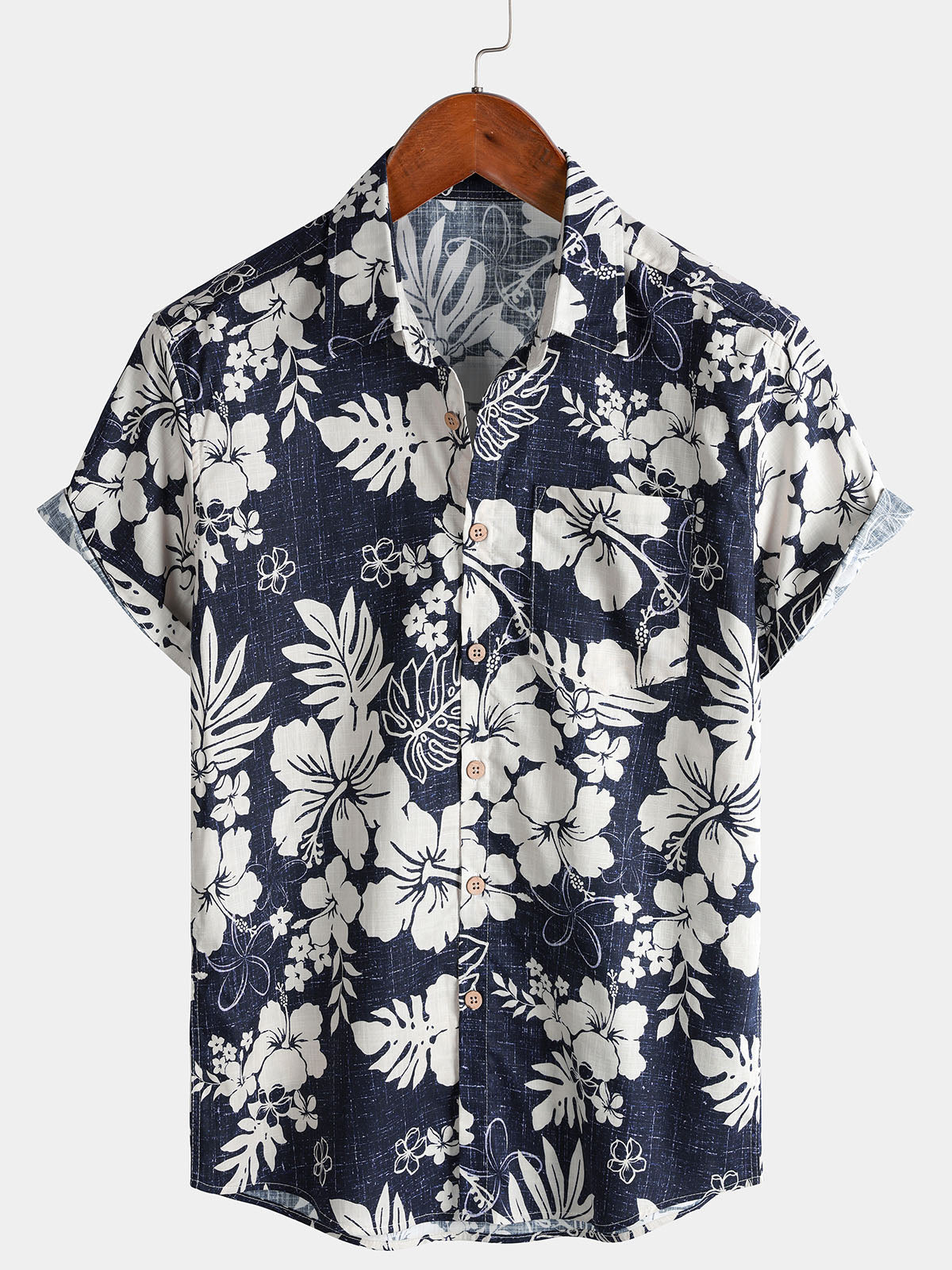 Herren Vintage Blumenmuster Hawaii Baumwollhemd