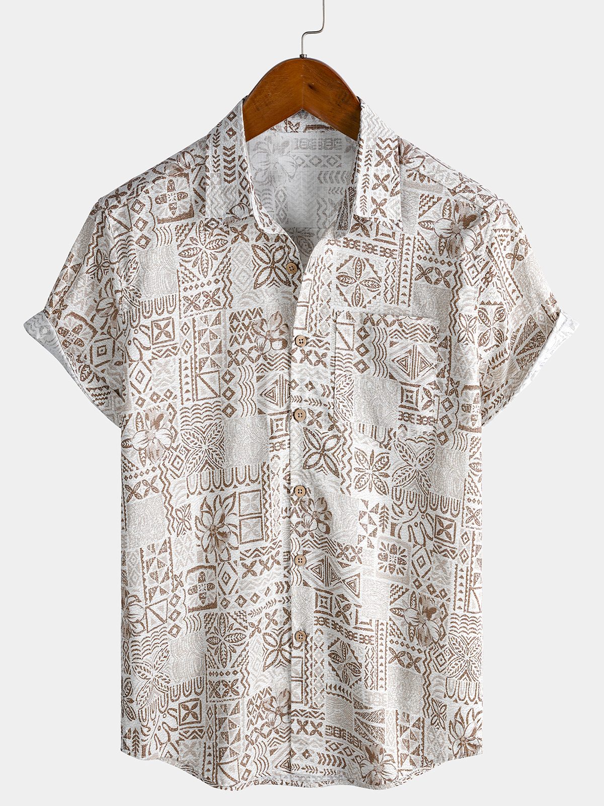 Herren Bohemian Retro Kurzarm  Vintage Herrenhemd
