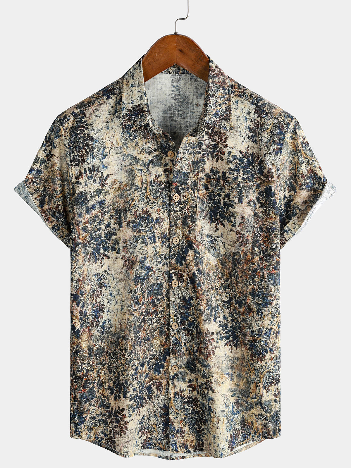 Herren Retro Baumwolle Sommer Kurzarmhemd