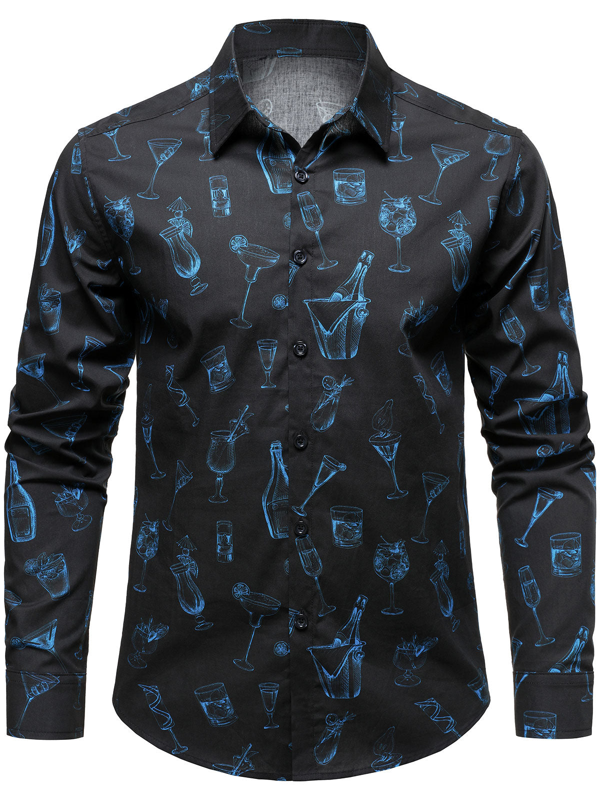 Herren Cocktail-Print Langarm-Baumwollhemd
