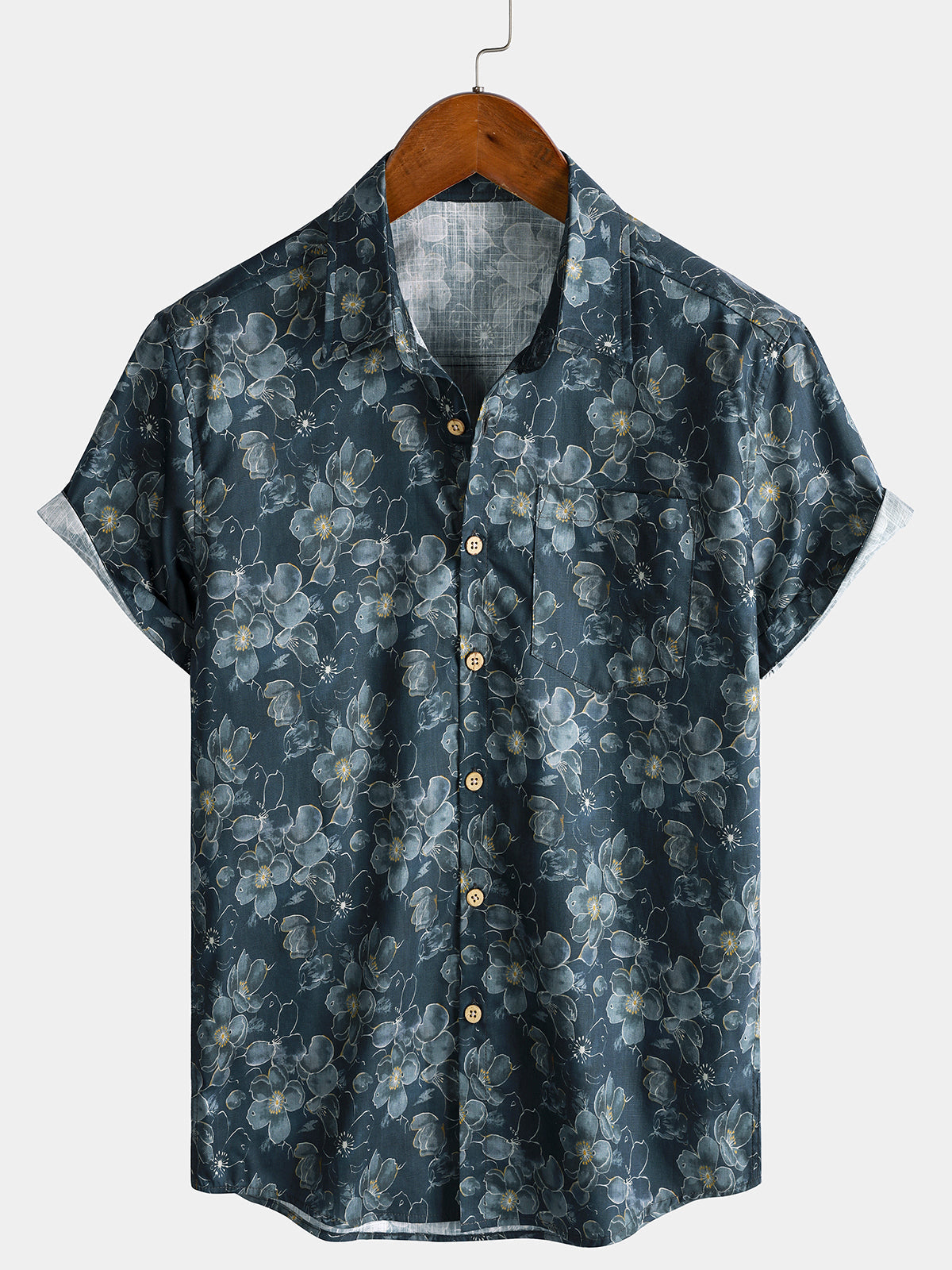Herren Klassisches 100% Blumenmuster Vintage Freizeithemd